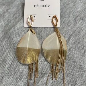 Chico's Gold and White Feather Earrings